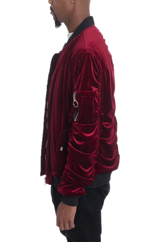 Blouson bombardier en velours à manches froncées
