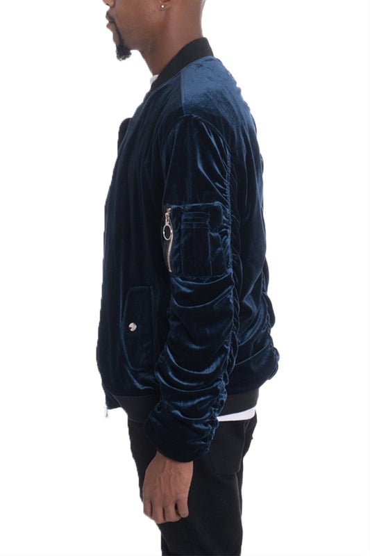 Blouson bombardier en velours à manches froncées
