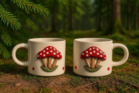 Handgemaakte 3D-champignonmokken set van 2 met 200 ml inhoud voor koffie en thee