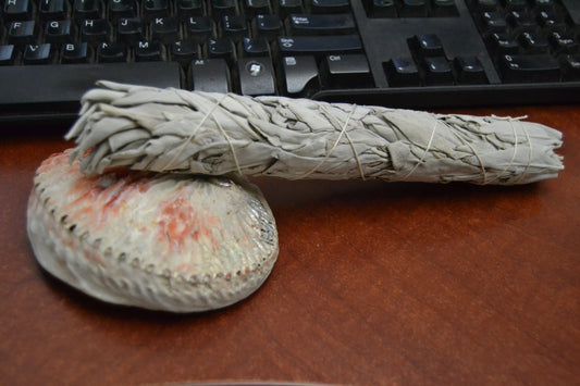 Witte Salie Bundels met Abalone Schelp Smudge Kit