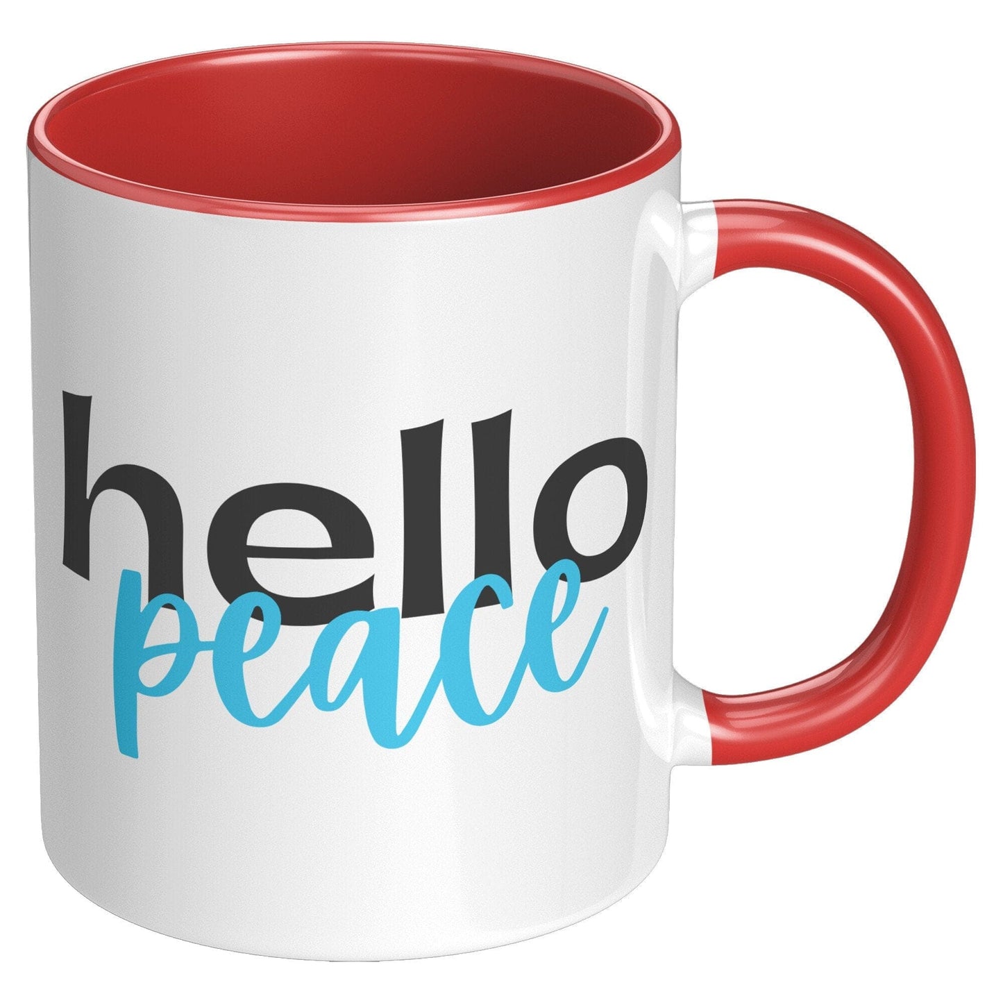 Coffee Cup, Accent Ceramic Mug 11oz, Hello Peace Light Blue