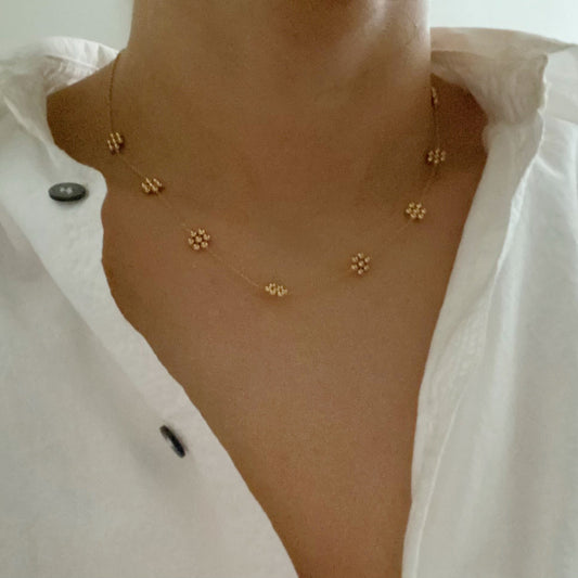Fijne Gouden Kralen Bloem Ketting - Waterdicht Roestvrij Staal