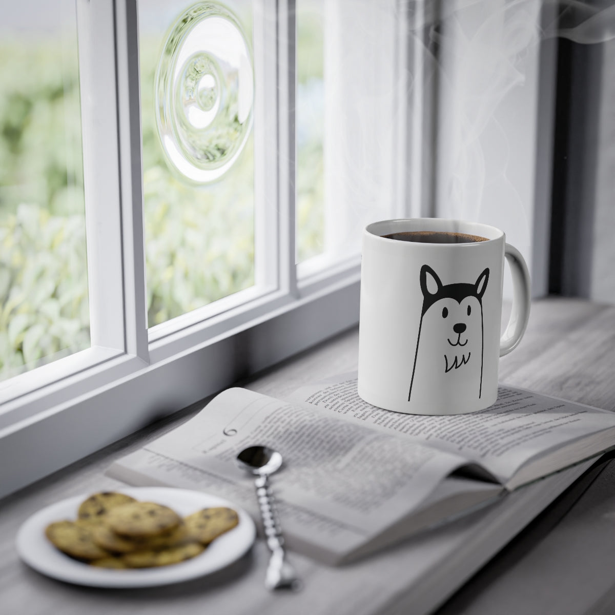 Cute dog Husky mug, white, 325 ml / 11 oz Coffee mug, tea mug for