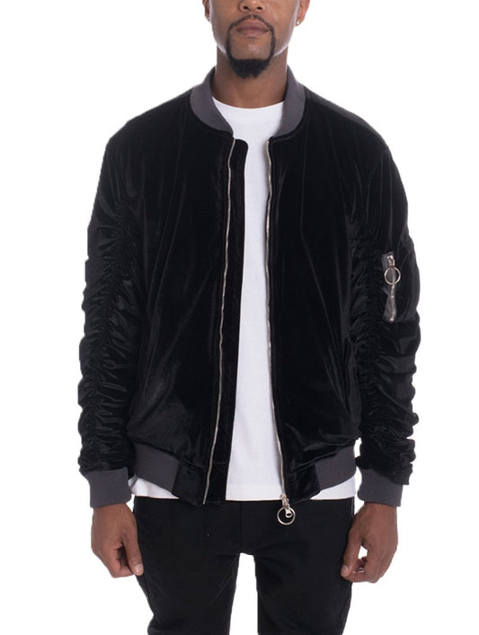 Blouson bombardier en velours à manches froncées