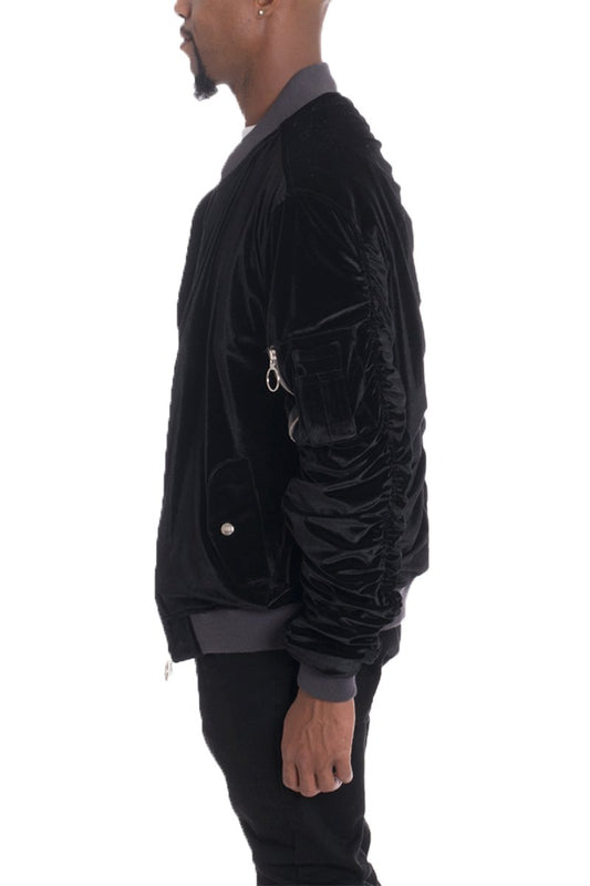 Blouson bombardier en velours à manches froncées