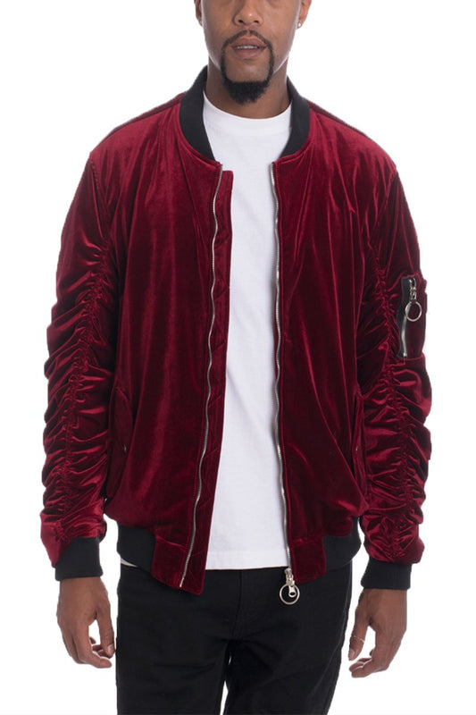 Blouson bombardier en velours à manches froncées