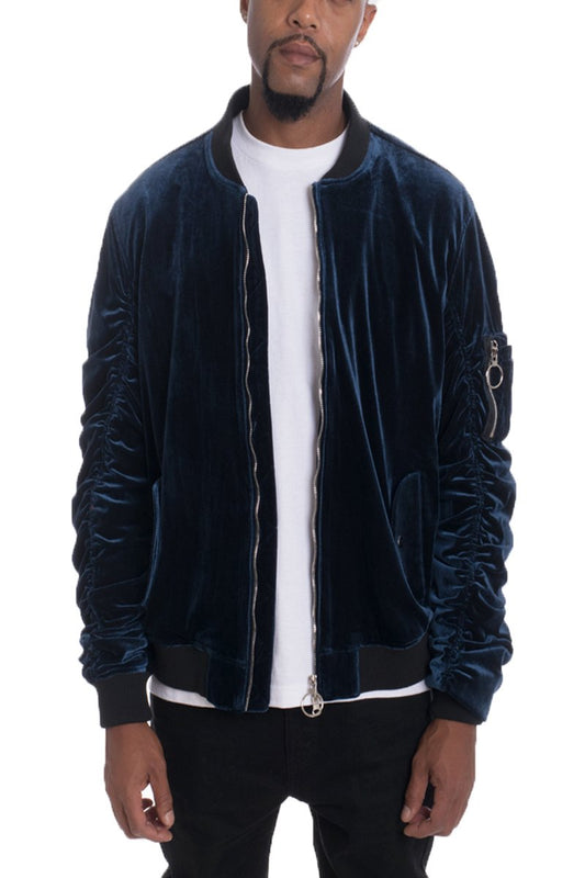 Blouson bombardier en velours à manches froncées