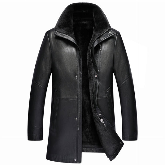 Veste d'hiver en cuir véritable pour hommes – Élégance doublée polaire et épaissie