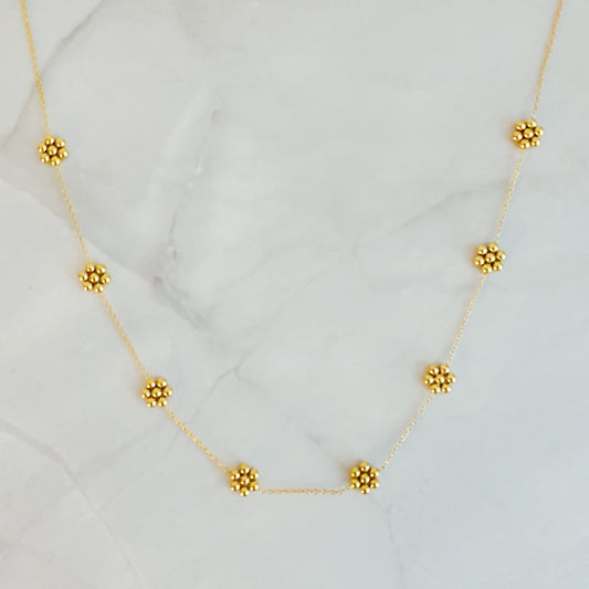 Fijne Gouden Kralen Bloem Ketting - Waterdicht Roestvrij Staal