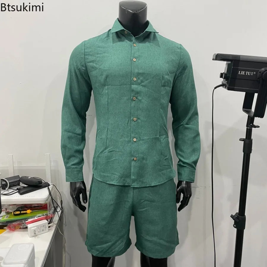 Men's Summer Comfy Cotton Linen Shorts set