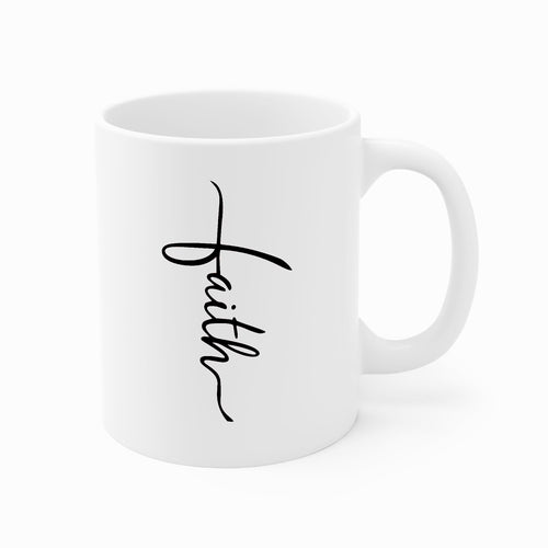 Keramische Koffiemok 325 ml - Geloof Script Kruis Zwarte Illustratie