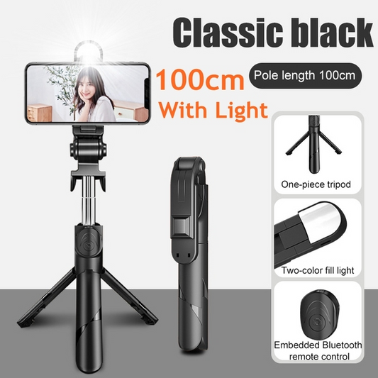 Perche à Selfie Trépied Bluetooth 3-en-1 avec Lumière d'Appoint pour Smartphone