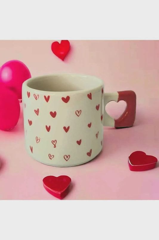 Set van 2 keramische mokken met rode hartjespatronen voor Valentijnsdag