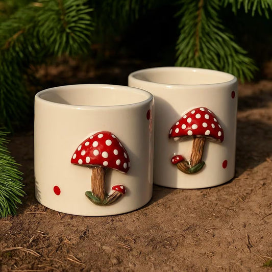 Handgemaakte 3D-champignonmokken set van 2 met 200 ml inhoud voor koffie en thee