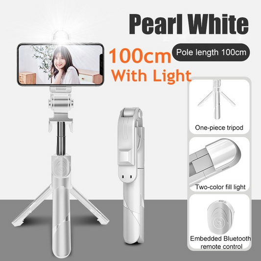 Perche à Selfie Trépied Bluetooth 3-en-1 avec Lumière d'Appoint pour Smartphone