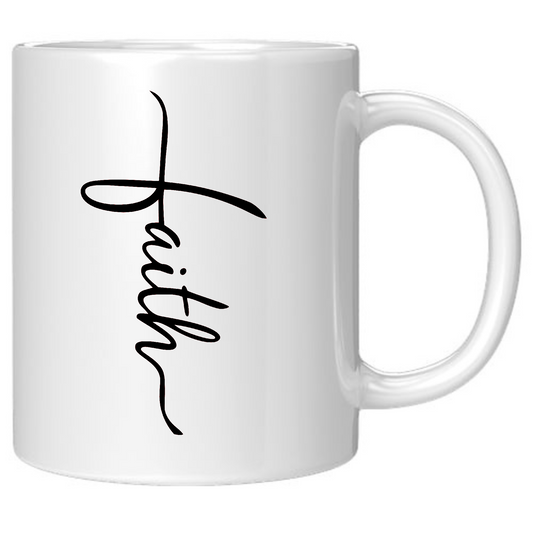 Keramische Koffiemok 325 ml - Geloof Script Kruis Zwarte Illustratie