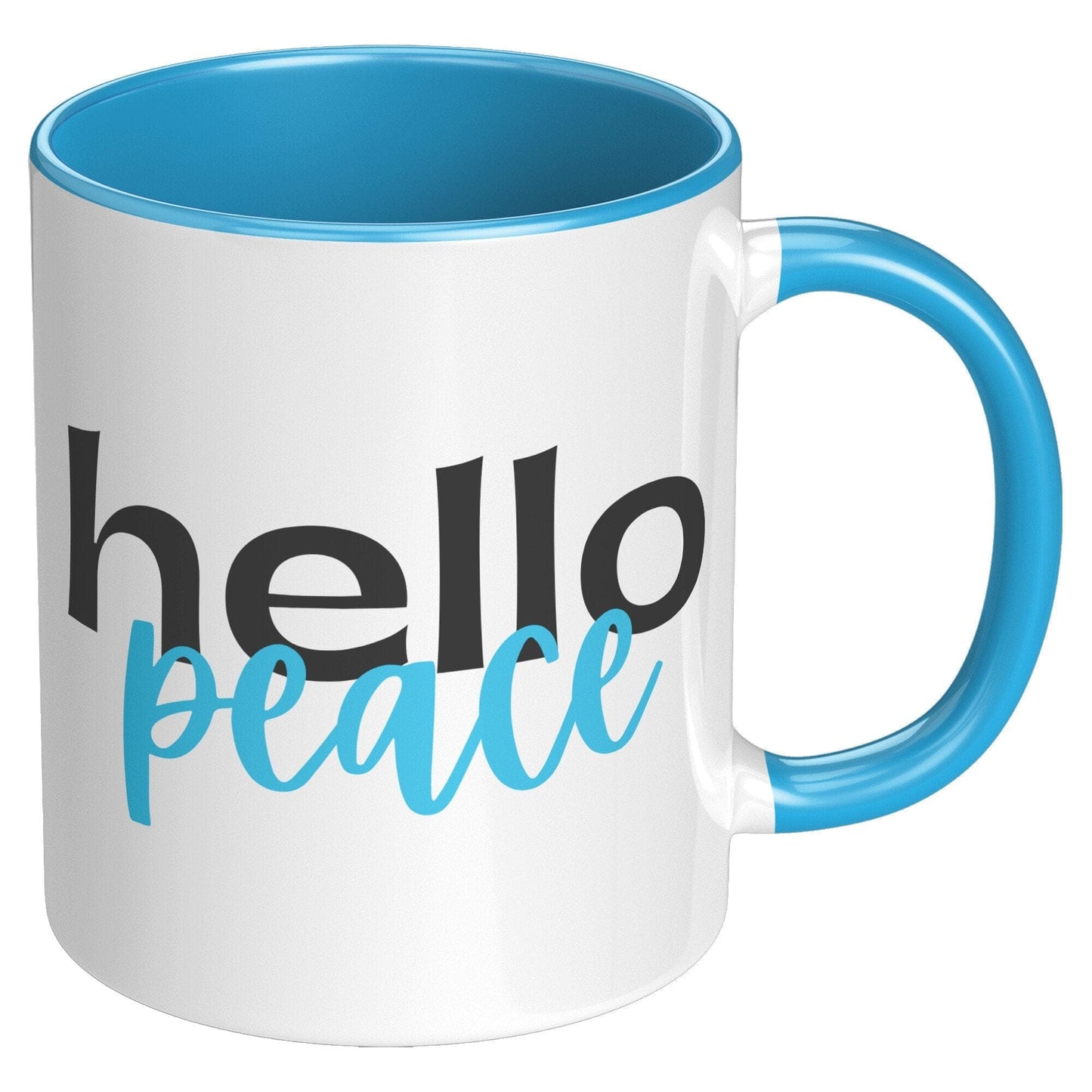 Coffee Cup, Accent Ceramic Mug 11oz, Hello Peace Light Blue